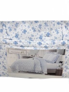 Montrose Studio Floral Blue and White Cotton Gauze Queen Comforter Set 90”x90”